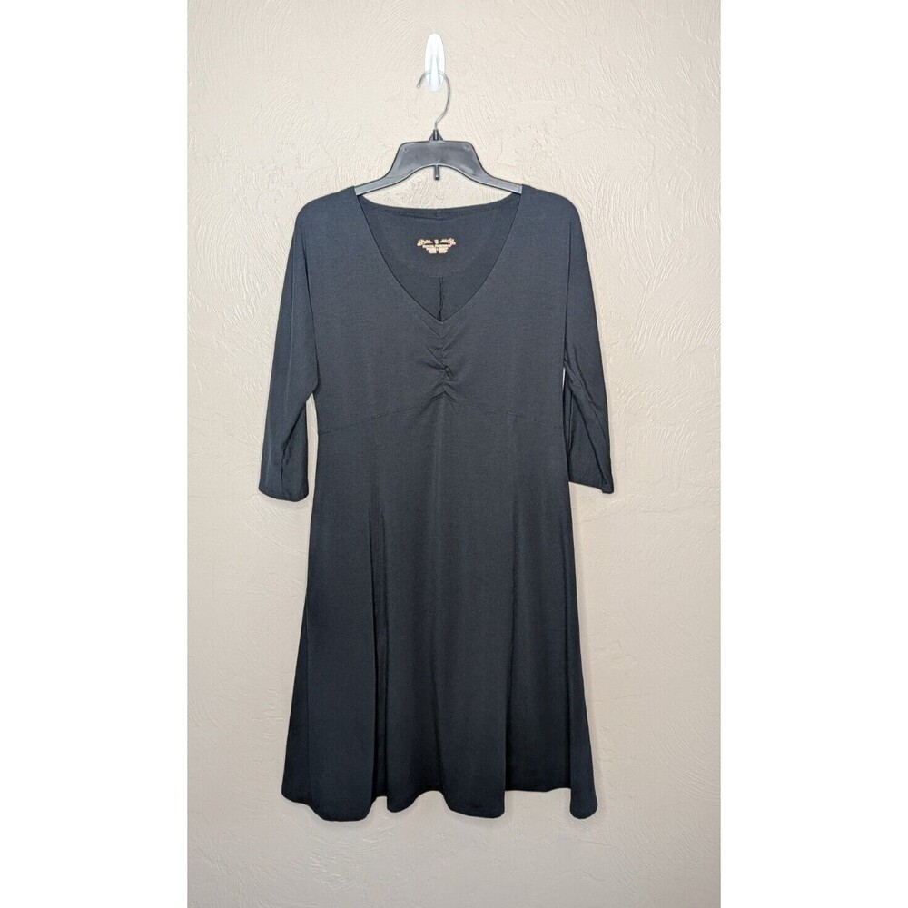 Royal Robbins Womens Large Black 3/4 Sleeve Cotton Blend V-Neck Dress